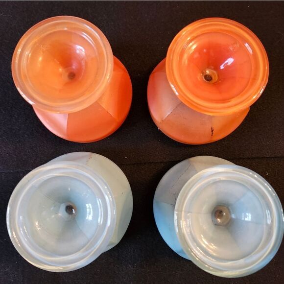 Vintage VG Set of 4 Frosted Depression Glass Compote Dishes 2 Aqua/2 Orange 3" - Picture 6 of 6